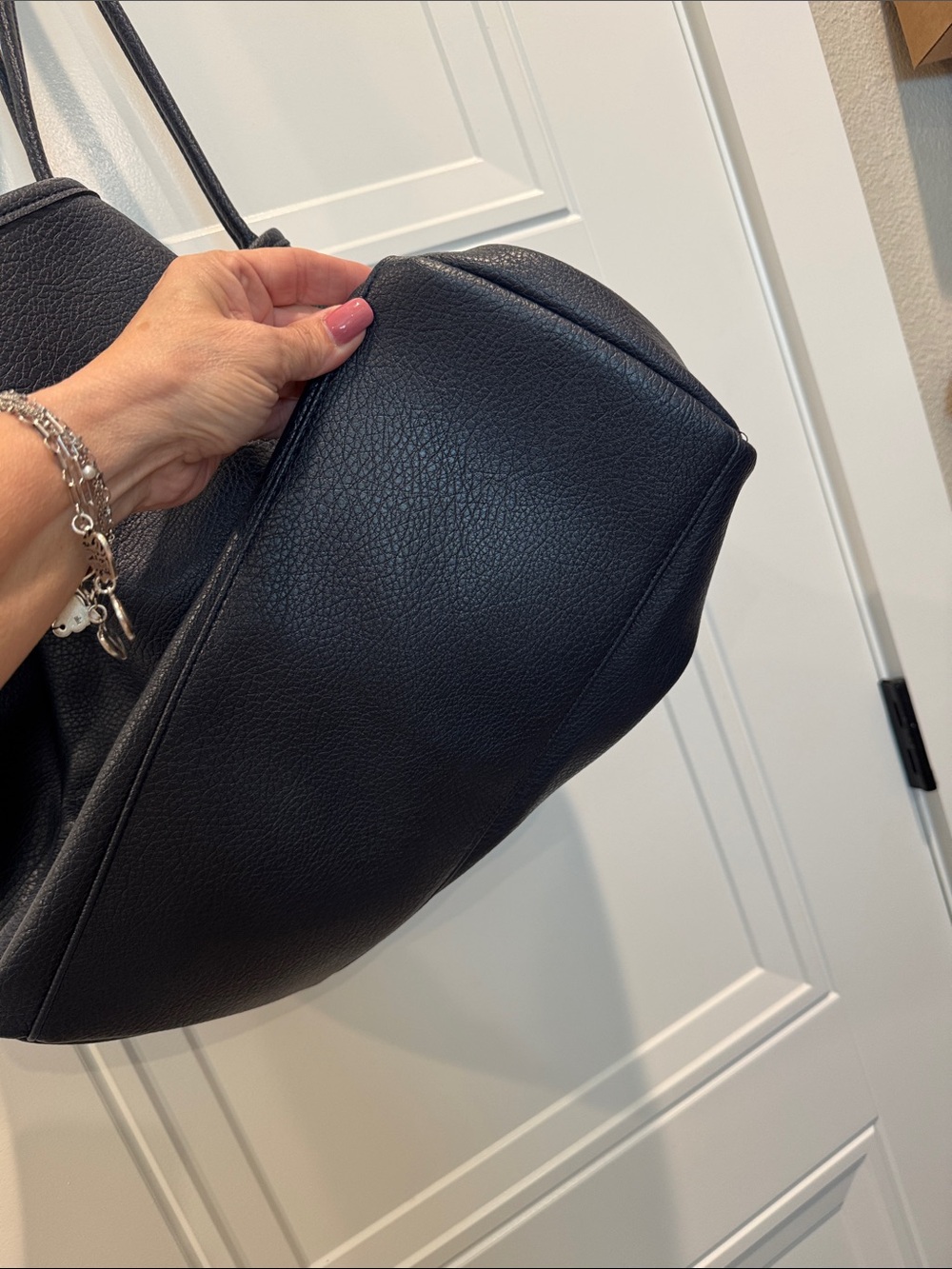 Everyday Black Pebbled Tote with Front Pocket - Picture 7 of 10